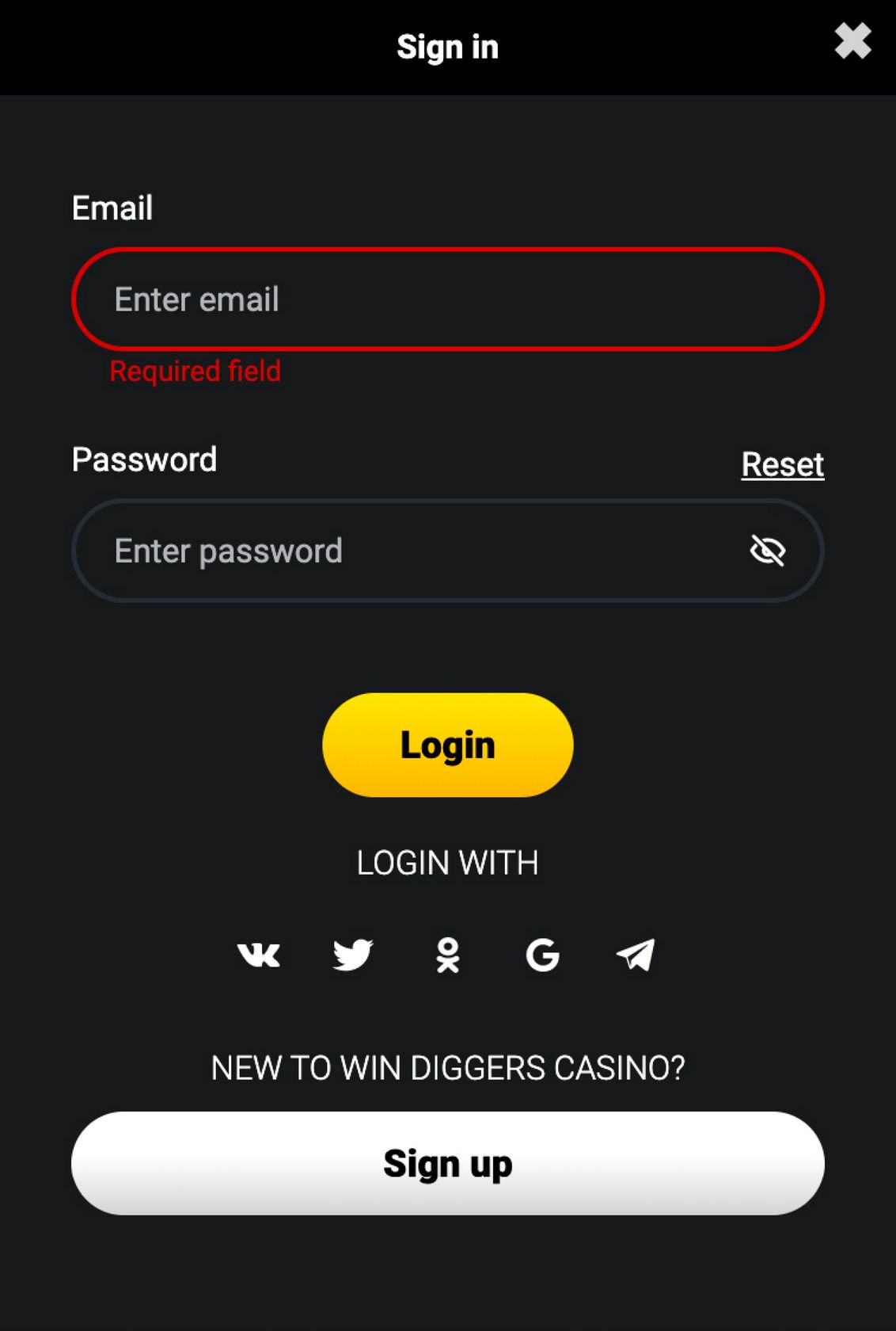 Win Diggers Casino Site Login